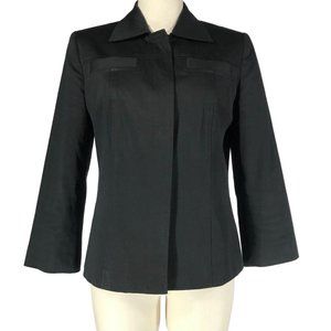 Studio Liz Claiborne Size 8 Black Button Front Blazer Jacket 3/4 Sleeves Stretch